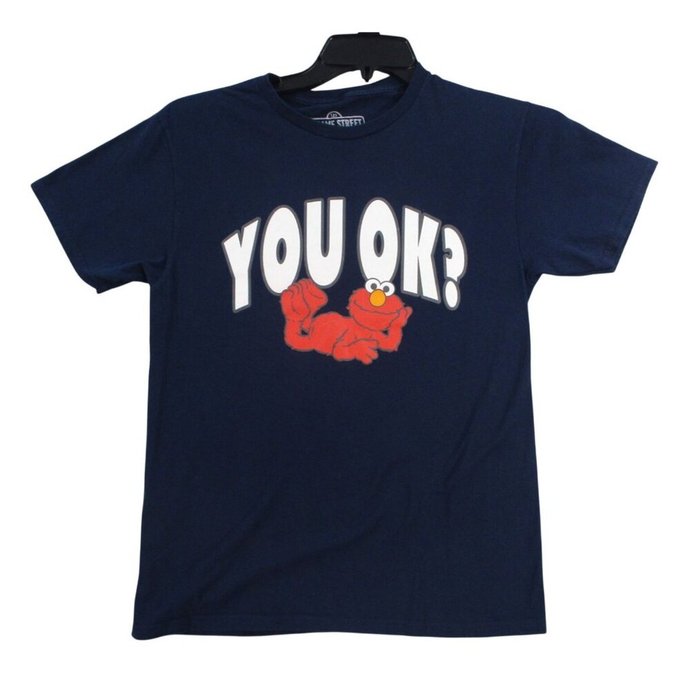 Sesame‎ Street "You OK?" Elmo Graphic Navy T-Shirt Size S 100% Cotton Crewneck
